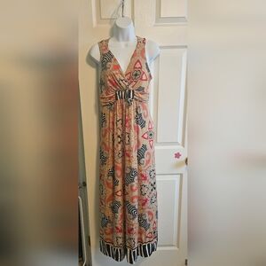 Soma Safari Zebra Mixed Print Soft Crisscross Straps Plunging V Neck Maxi Dress